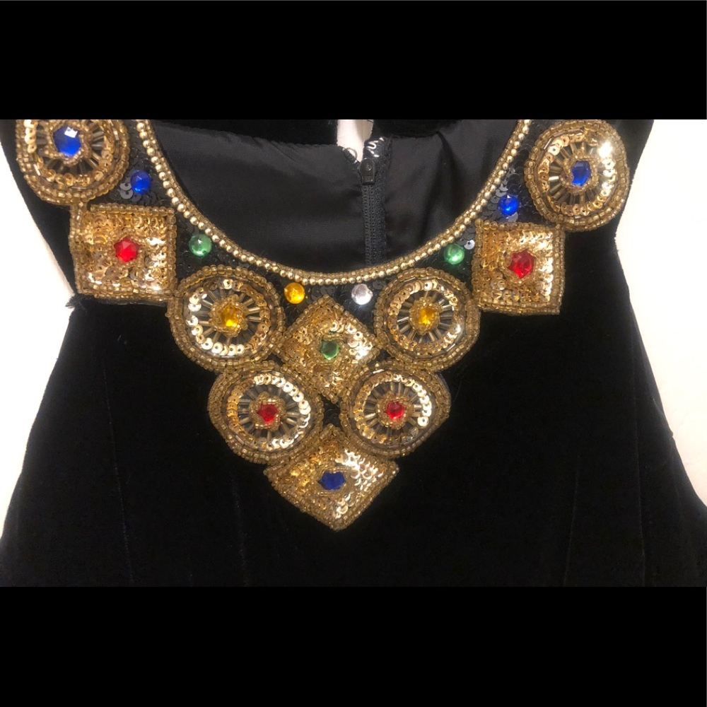 Black Velvet Midi Cocktail Dress with Ornate Beaded Neckline (New!)